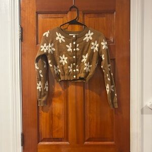 Floral Button-Up Brown Sweater